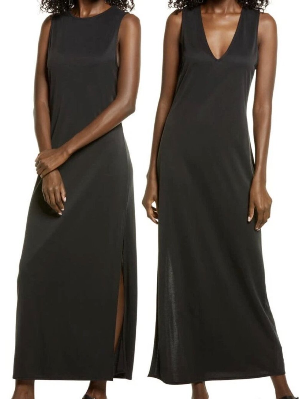 Open Edit Black Sleeveless V-neck Wear Two Ways Maxi Dress XL Reversible